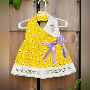 Honey Bee Yellow and White Embroidered Dog Dress Size small